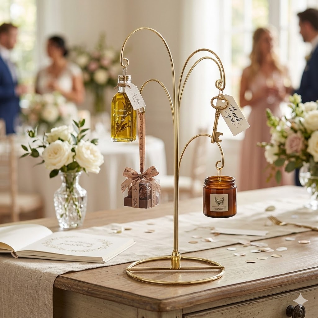 HOHIYA 2 Pack 4-Arm Ornament Display Stand 12 Inch Metal Hanging Holder for 4 Christmas Ornaments Multi-Hook Stand for Glass and Crystal Balls Brass Gold Art Craft Hanger